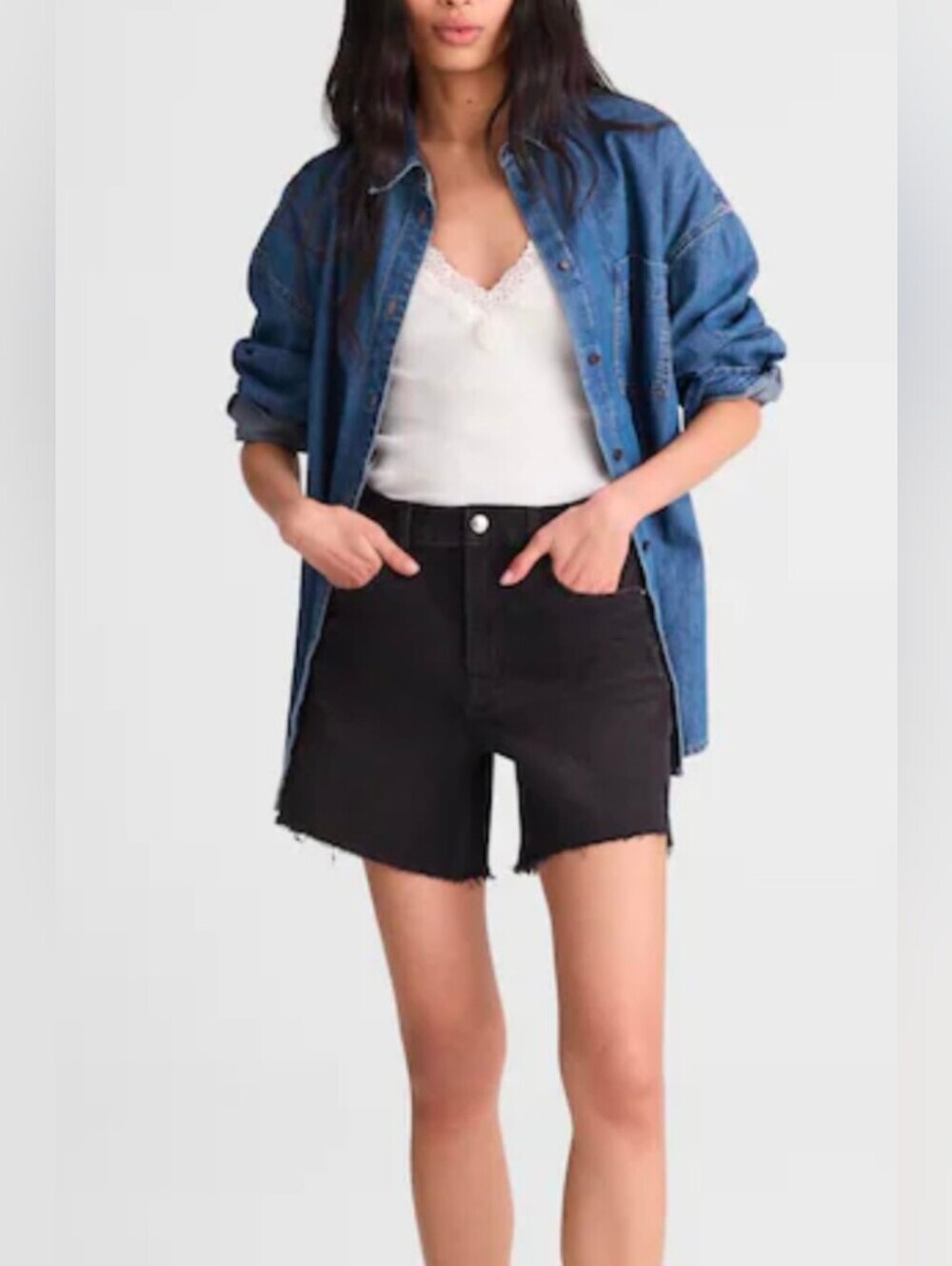 Madewell The Perfect Mid Length Jean Short 32 Black